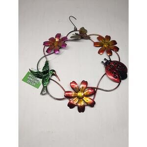 True Living Welcome Metal Hanging Wall Art Decor Hummingbird/Flowers NEW